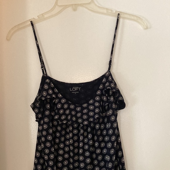LOFT Navy Blue Adjustable Spaghetti Strap Top with White Accents. Size S EUC - Picture 2 of 6
